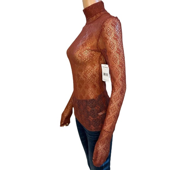 Free People Intimately Sweet Memories Lace Turtleneck Top Sheer Tribeca - Picture 3 of 6